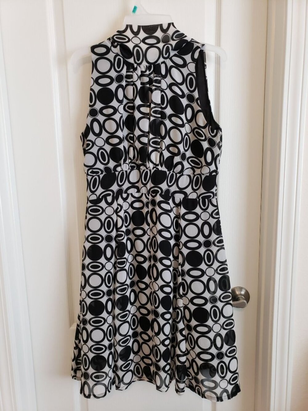 Voir Voir Black White Mod Dress Retro 60s Geometric Circle Print A-Line size 8